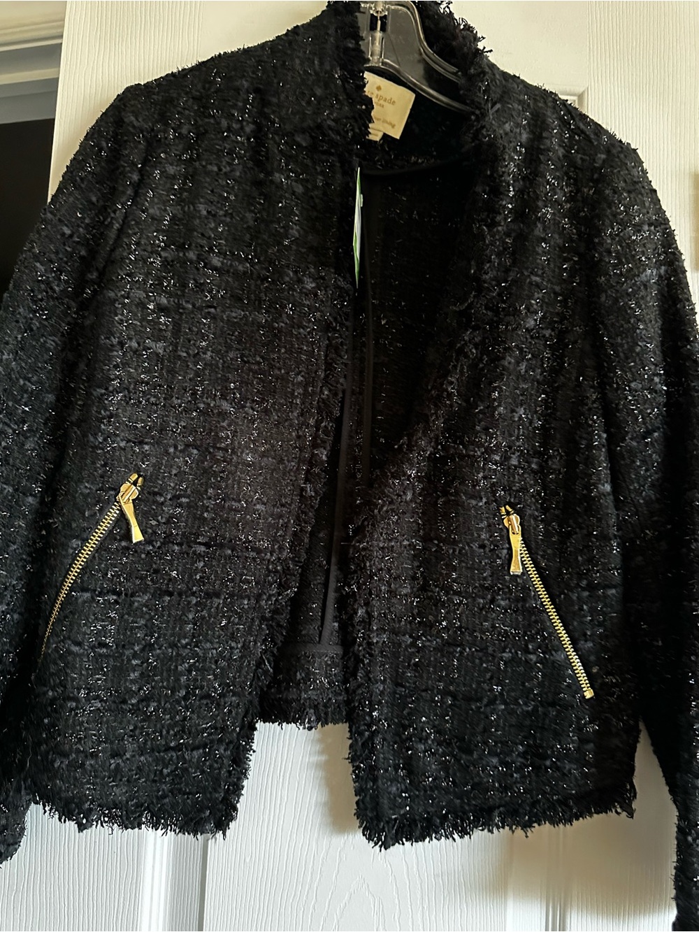 kate spade Black Tweed Jacket with Gold Zippers